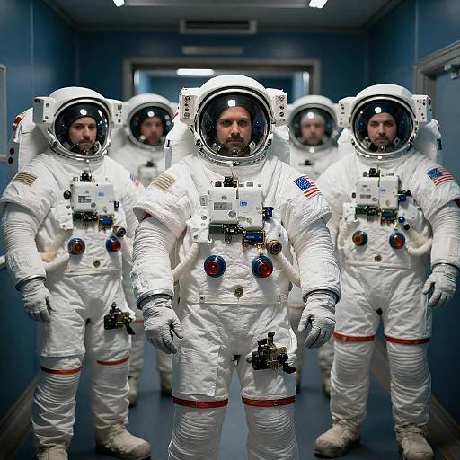 Group of Astronauts in White Space Suits
