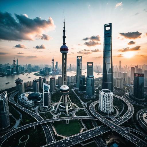 Shanghai Pudong Futuristic Skyline at Sunrise