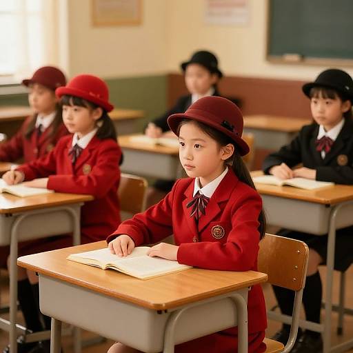 Girls in Vintage Red Black Suits