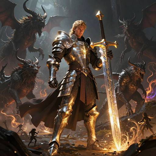 Heroic Warrior on Fantasy Battlefield