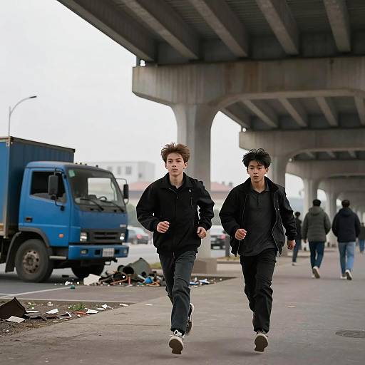 Urban Escape: Two Boys in Motion