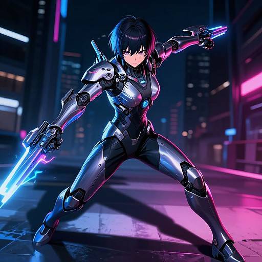 Cyberpunk Anime Character in Neon Armor