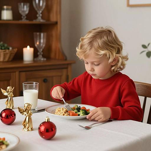 Child at Dining Table with Food