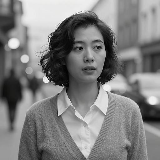 Black and White Portrait of Woman in Cardigan