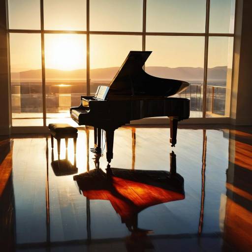 Serene Sunset with Grand Piano Reflection