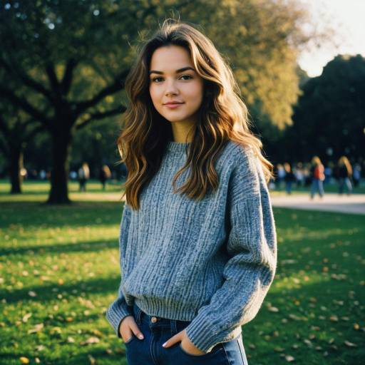 Teenage Girl with Soft Waves Hairstyle in Urban Park