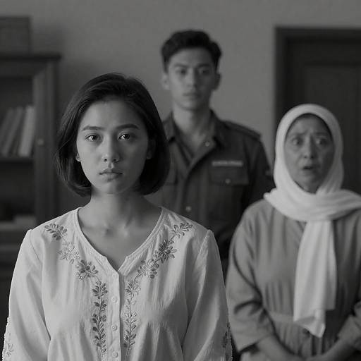 Dramatic Black-and-White Portrait of Three