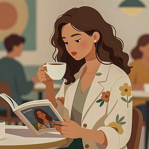 Young Woman Reading with Coffee