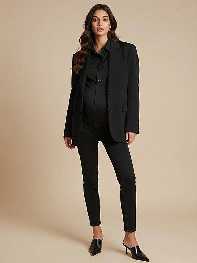 Pregnant Woman in Stylish Black Maternity Outfit