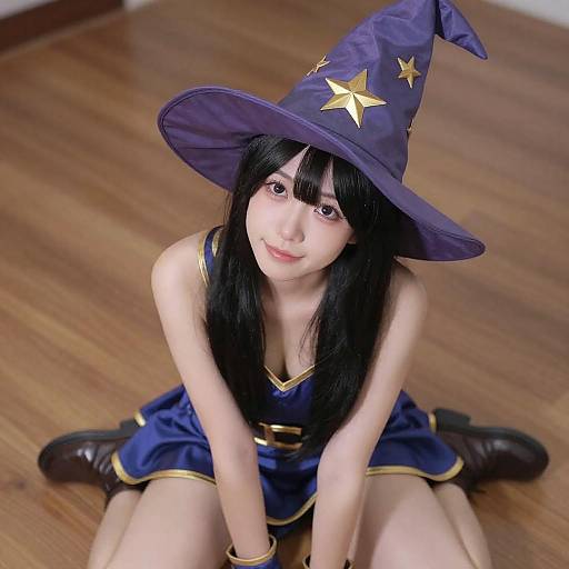 Woman in Purple Wizard Hat Sitting