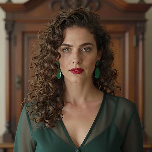 Elegant Woman with Curly Brown Hair