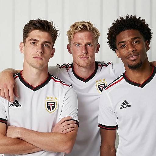 Three Men in Striped Sports Jerseys