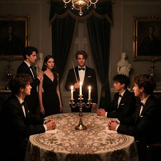 Mysterious Gathering in Ornate Room