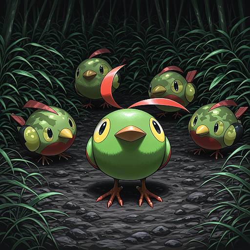 Illustration of Natu, pokemon in the style of Seiran (mousouchiku)