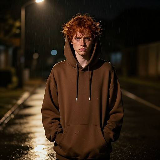 Ginger Boy Under Dim Streetlight