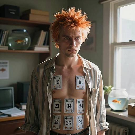 Man with Spiky Hair in a Cluttered Room