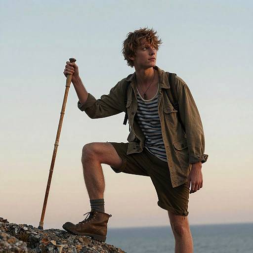 Young Adventurer on Rocky Shore