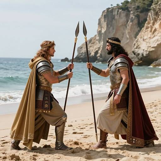 Regal Duel on Ocean Cliff Beach