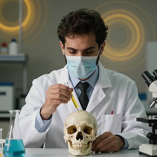 Intense Scientist in Dark Lab Setting