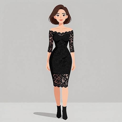 Elegant Woman in Black Lace Dress