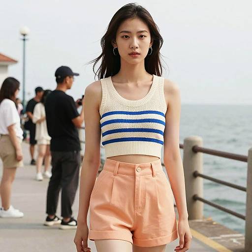 Toned Woman at Seaside Fashion Workshop