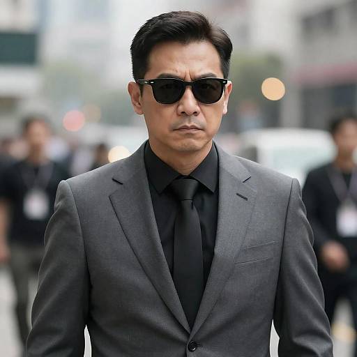 Stern Man in Gray Suit Portrait