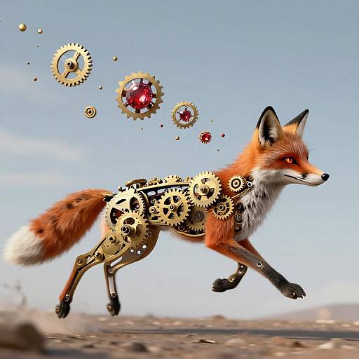 Clockwork Fox with Glowing Ruby Heart