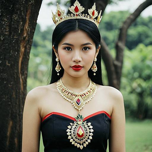Elegant ASEAN Costume with Jewelry in Nature