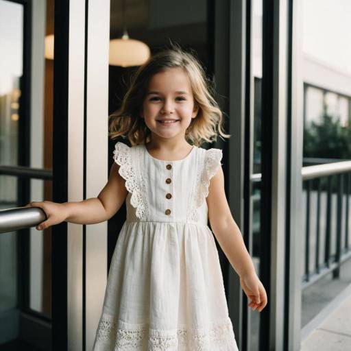 Smiling Toddler Girl in White Dress Outdoors