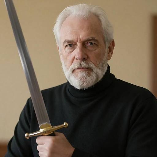 Stoic Elder Portrait with Diagonal Sword