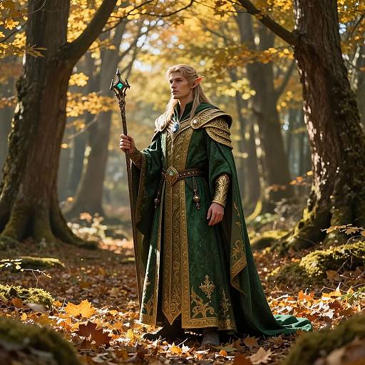 Elven Mage in Autumn Forest Clearing
