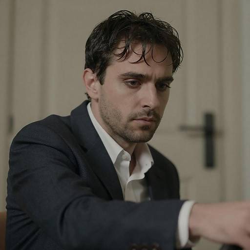 Serious Man in Blazer with Wet Hair