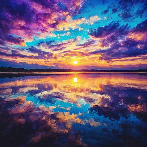 Ethereal Sunset Over Reflective Lake