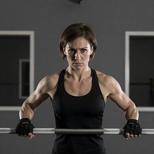 Determined Woman Gripping Gymnastics Bar