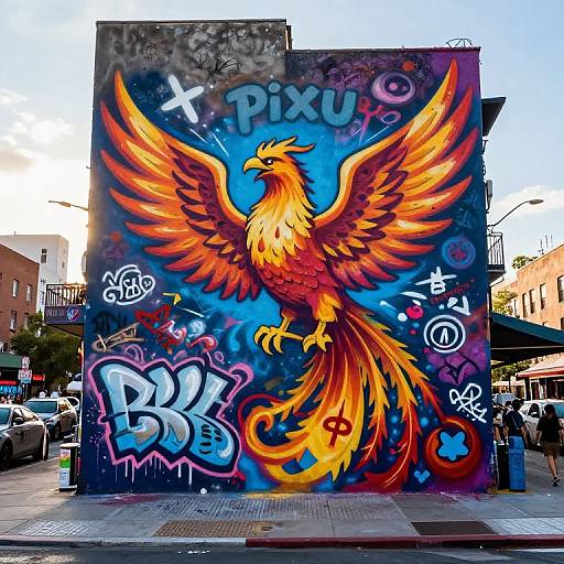 Pixu Creates Vibrant Urban Phoenix Mural