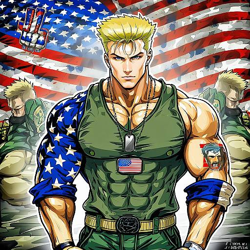 Illustration of Guile, street fighter in the style of Lobelia (saclia)