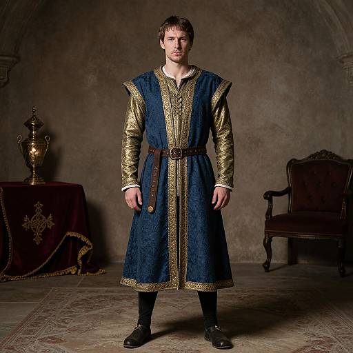 Medieval Man in Blue Gold Attire