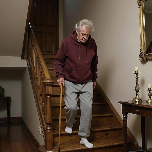 Elegant Staircase Scene with Elderly Man