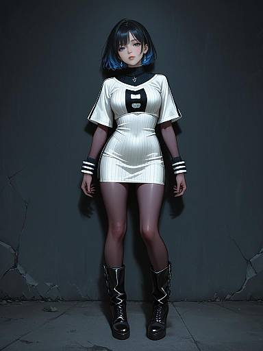 Sporty Chic Woman in Ribbed Knit Mini Dress