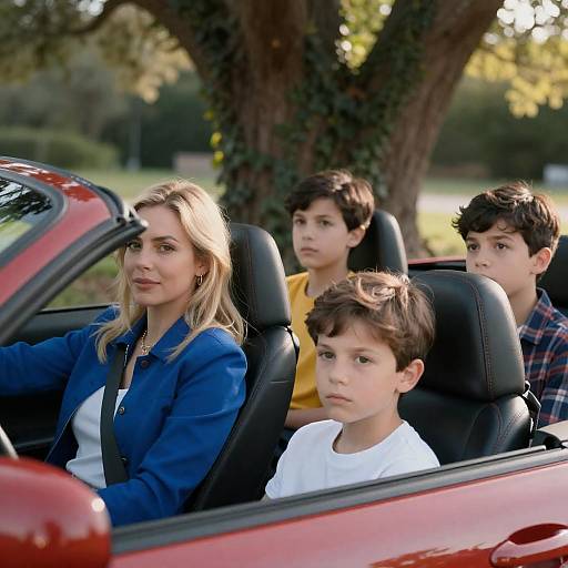 Family in Red Convertible Car