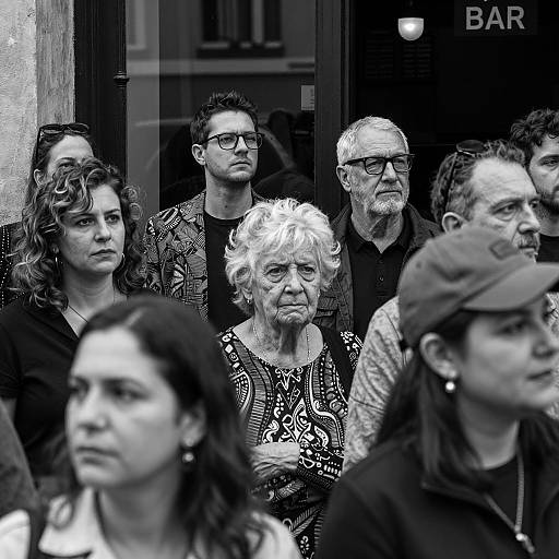 Crowd Outside Bar in Black and White