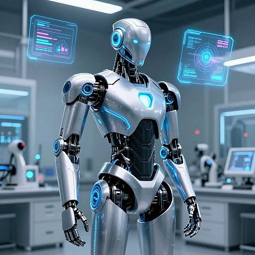 Futuristic Ironc Robot in Lab