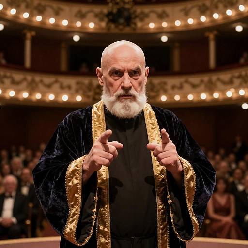 Elderly Man in Dimly Lit Theater