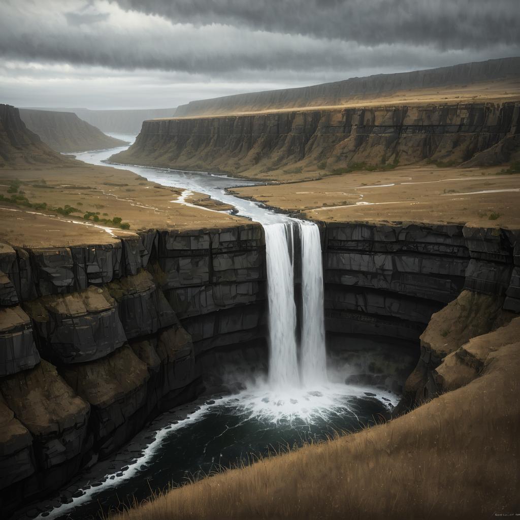 Aerial View of Waterfall Gorge at Dusk