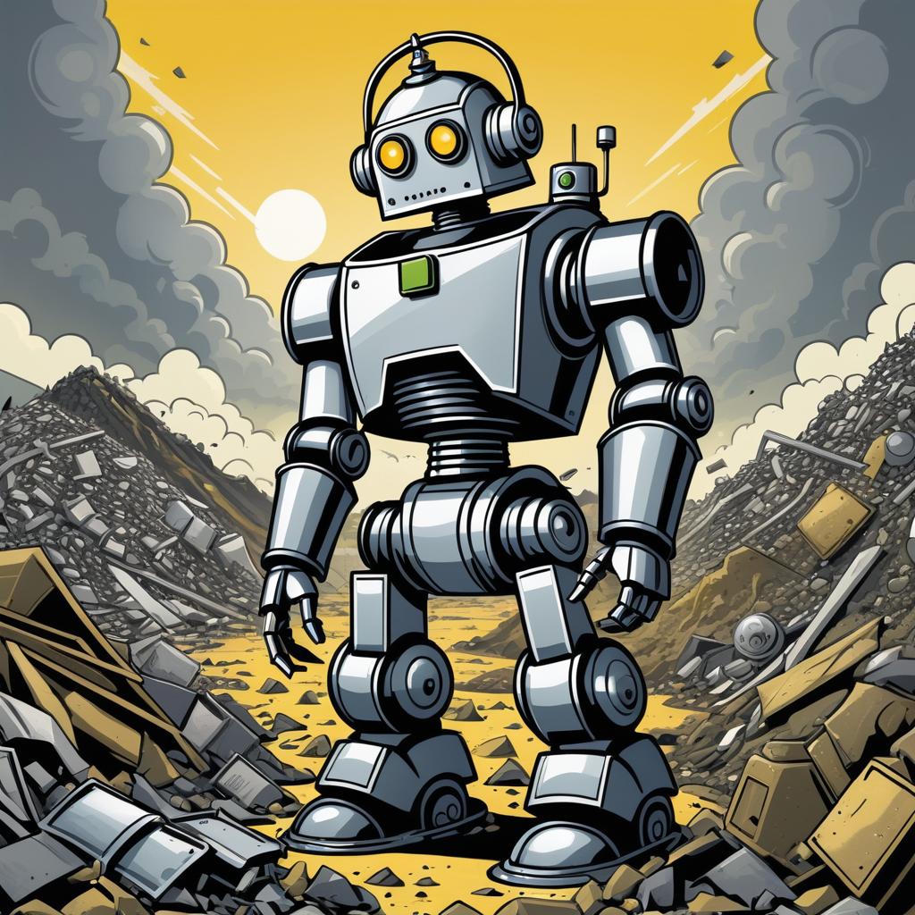 Silver Robot in Toxic Waste Comic Art