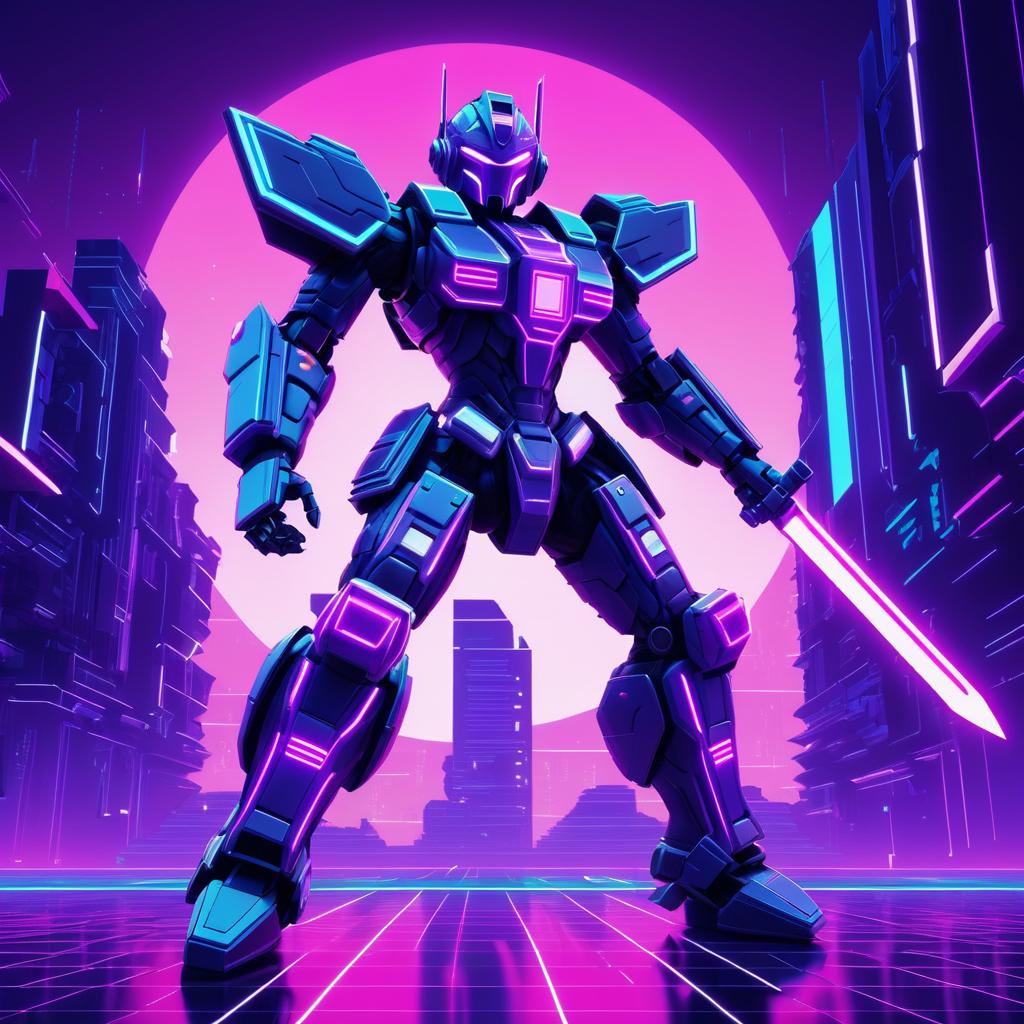 Fierce Warrior Robot in Neon Paradise