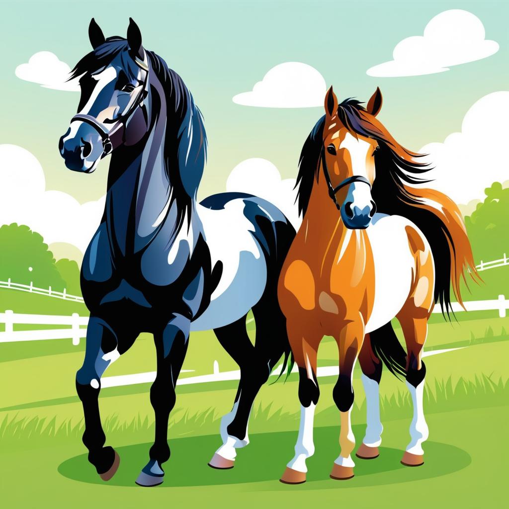 Joyful Horse Illustration Together