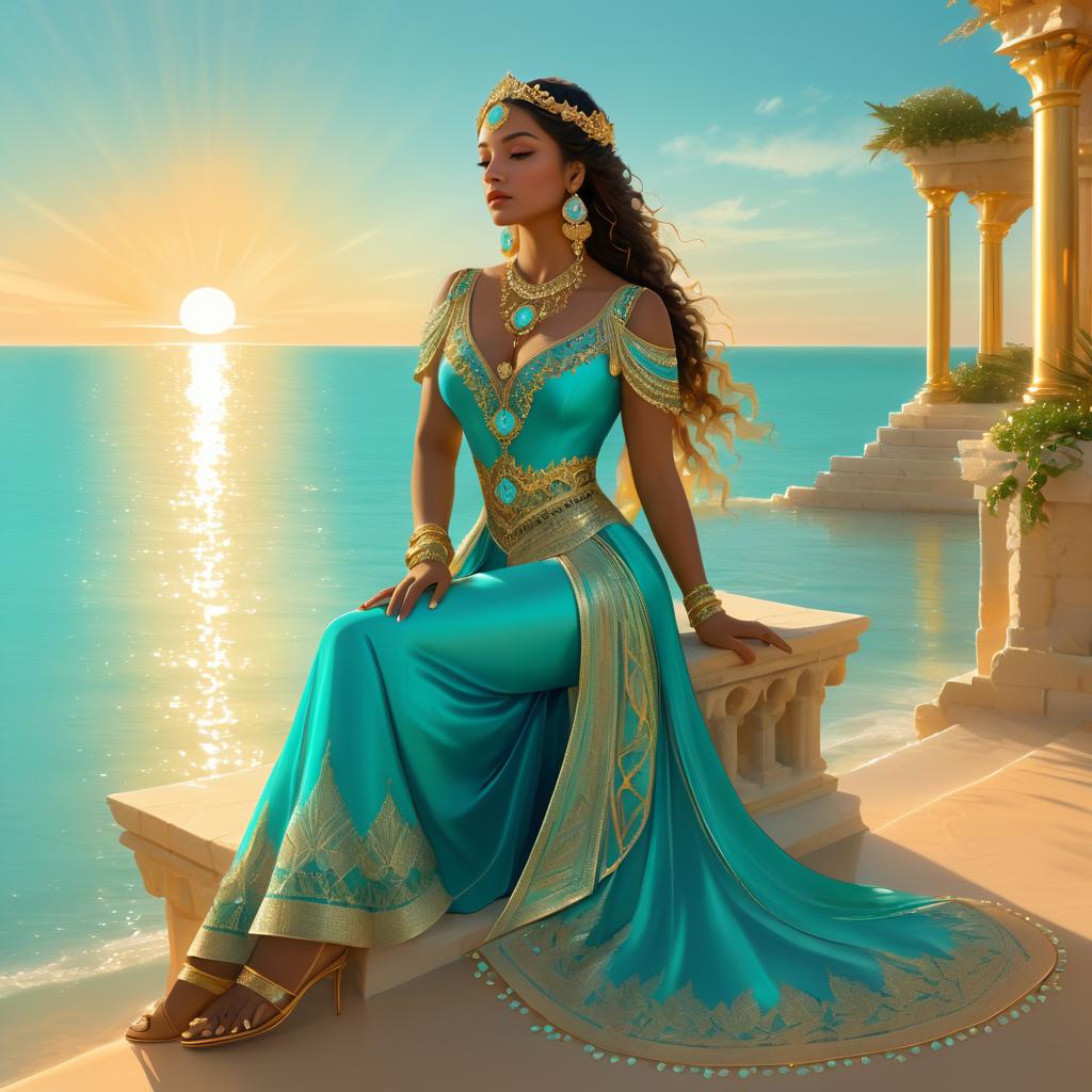 Serene Goddess Overlooking Tranquil Sea