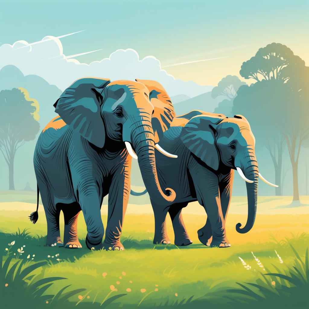 Gentle Elephants in a Lush Meadow