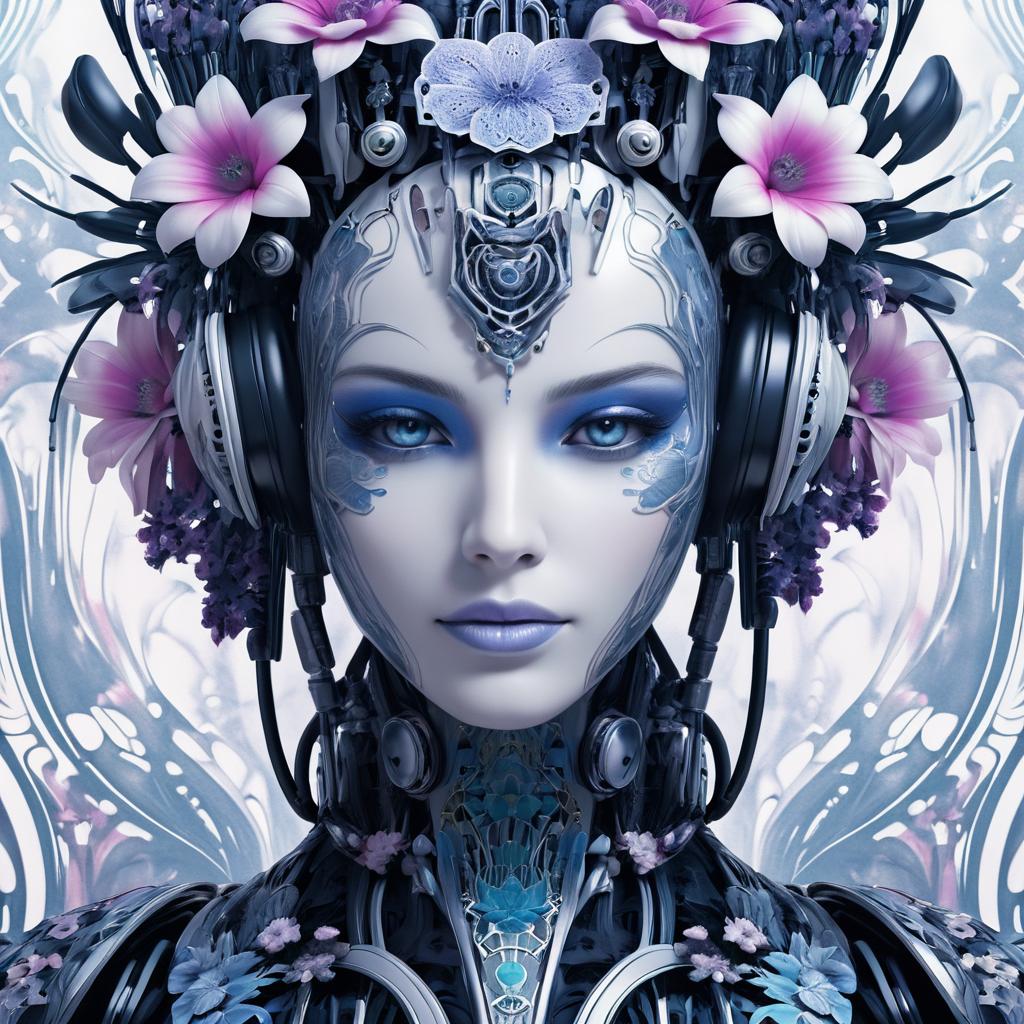 Floral Cyberpunk Humanoid Robot Portrait